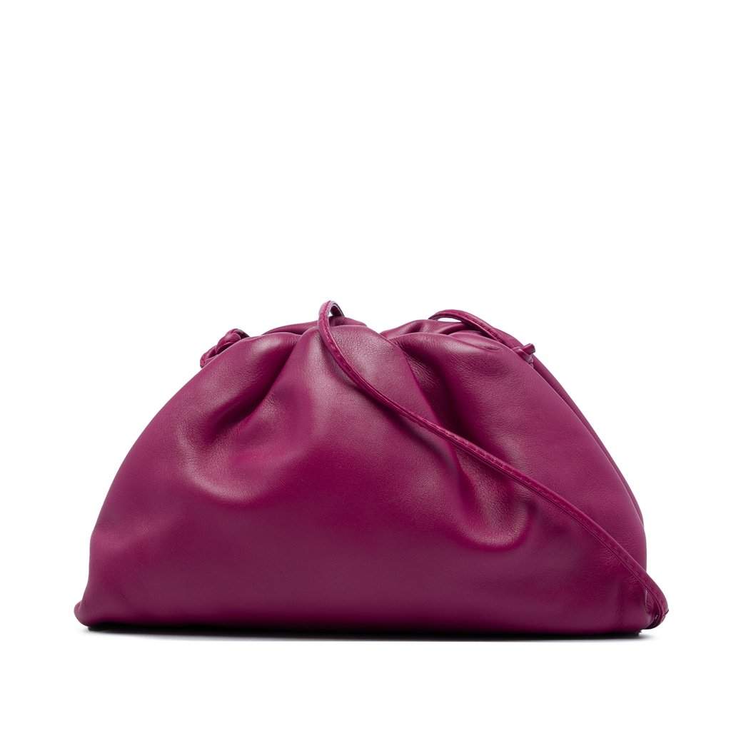 Bottega Veneta Lambskin The Mini Pouch Crossbody Purple Leather Very good - Front View