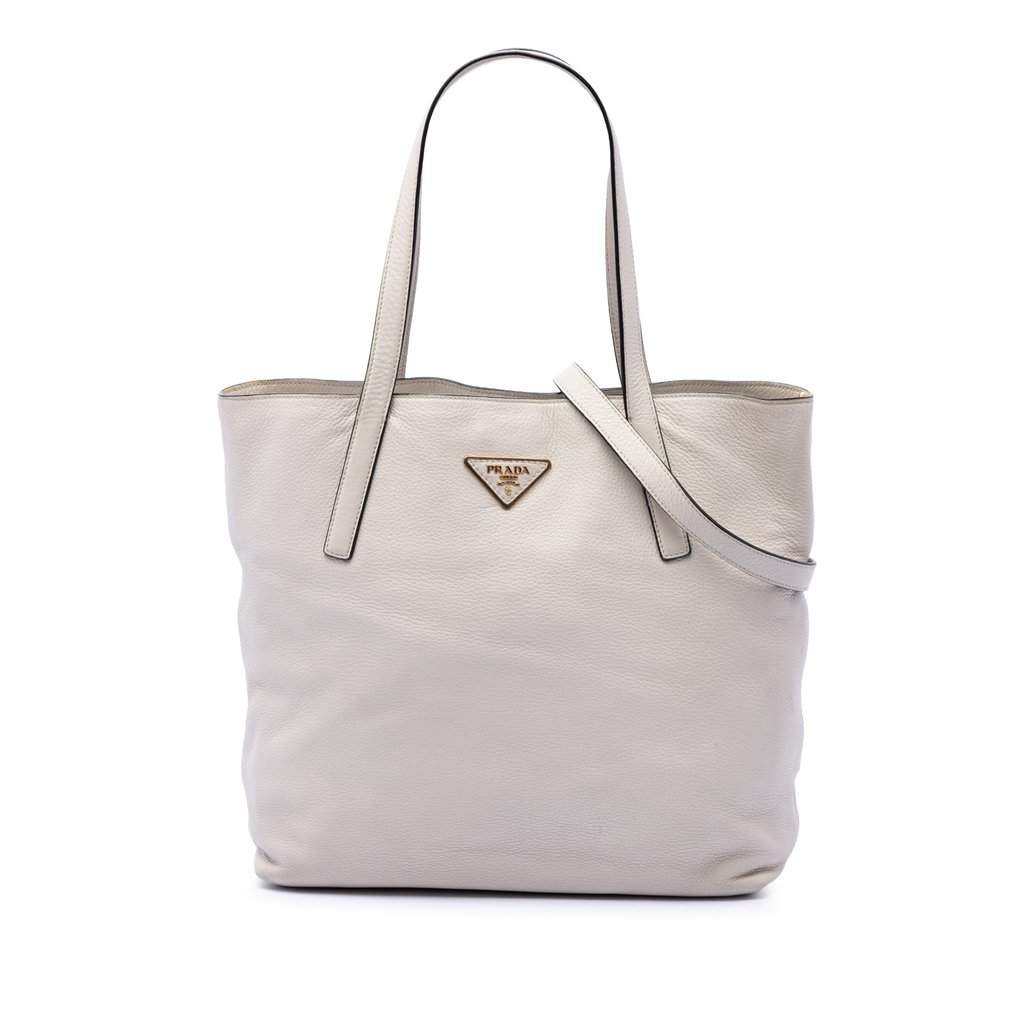 Prada Vitello Daino Open Convertible Tote White Leather Very good - Front View