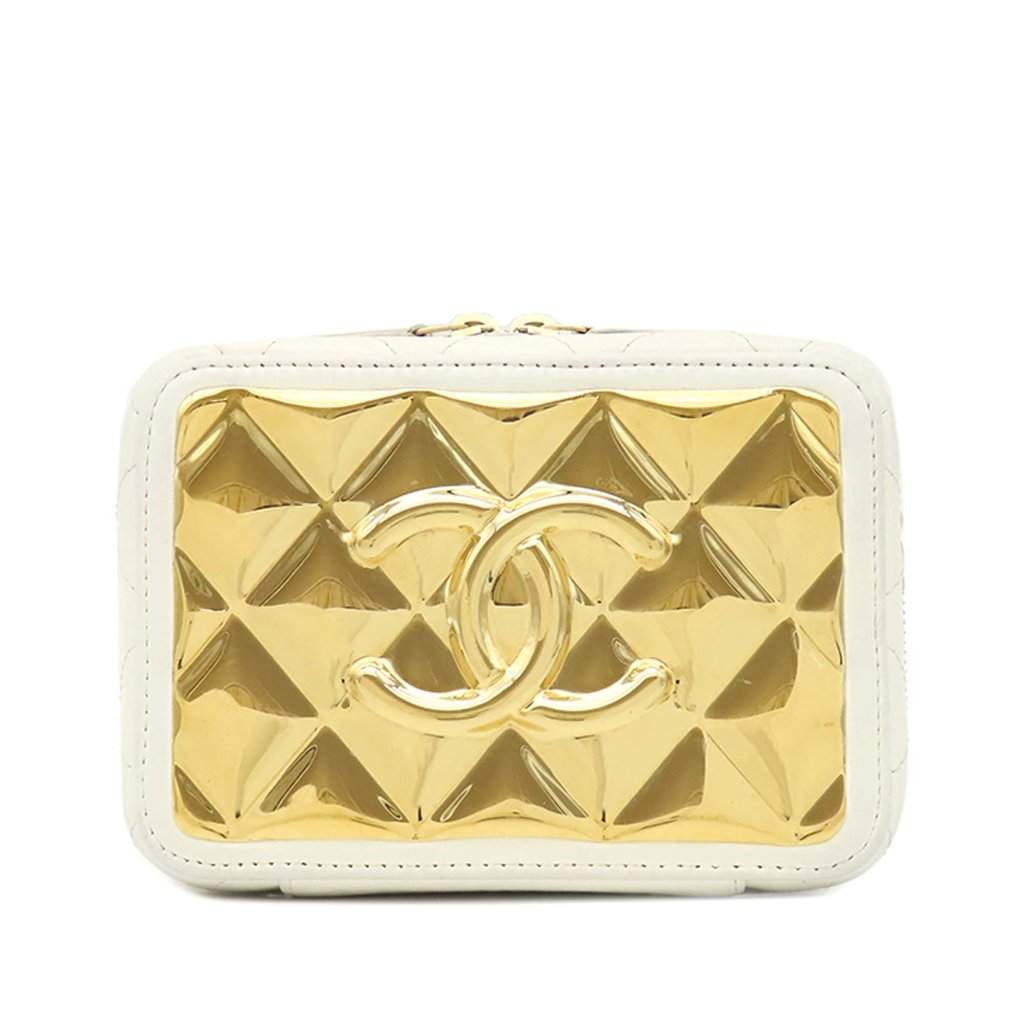 Chanel Mini CC Quilted Lambskin and Golden Plate Vanity Crossbody White Leather Very good condition - Front View