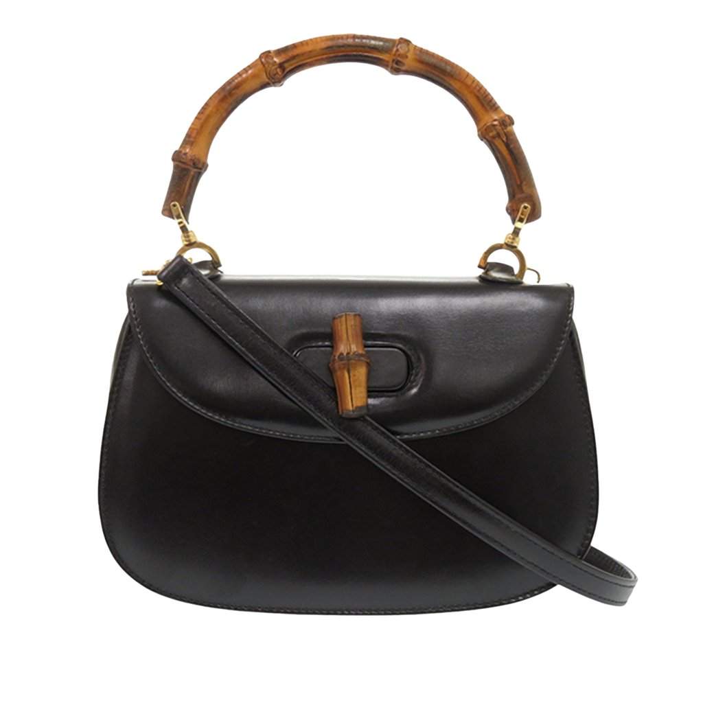 Gucci Small Calfskin Bamboo Night Black Leather Very good condition - Front View