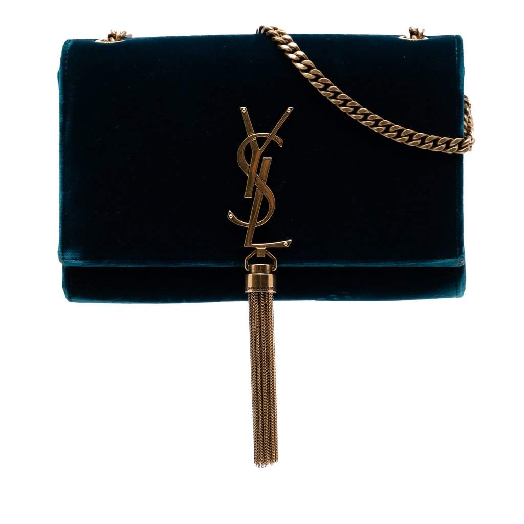 Saint Laurent Small Velvet Monogram Kate Tassel Crossbody Blue Very good condition - Front View