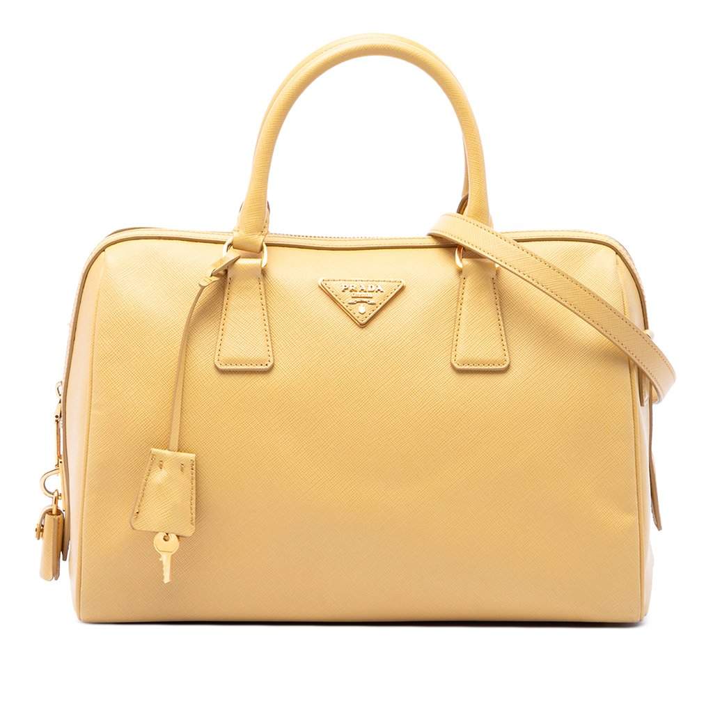 Prada Saffiano Lux Boston Bag Yellow Leather Very good condition - Front View