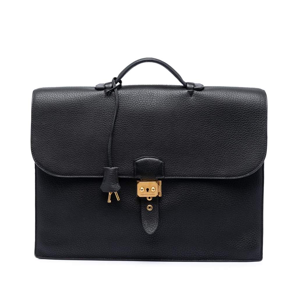 Hermès Togo Sac a Depeches 41 Black Leather Very good condition - Front View