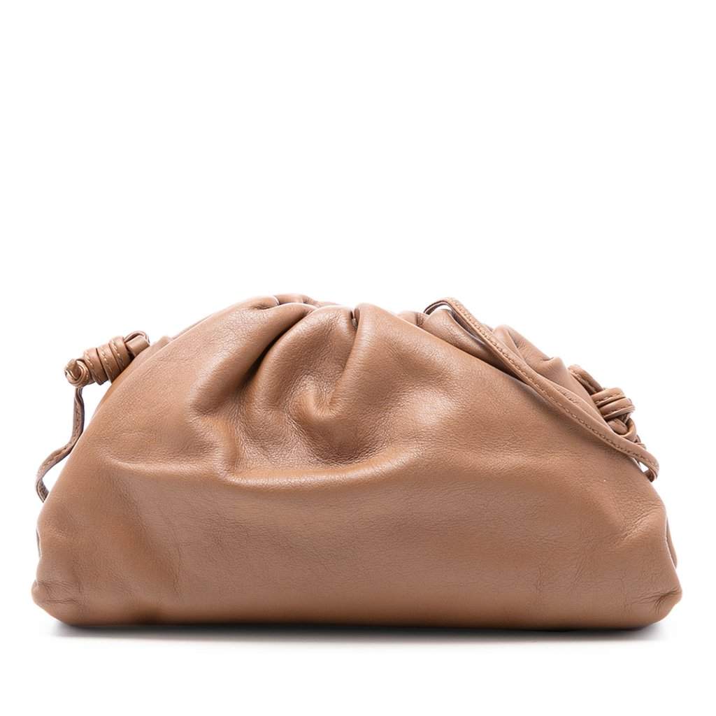 Bottega Veneta Lambskin The Mini Pouch Crossbody Brown Leather Very good condition - Front View
