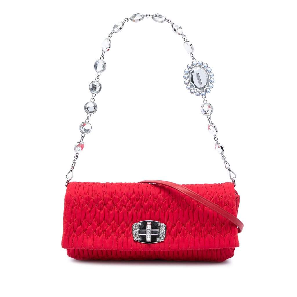 Miu Miu Matelasse Nylon Crystal Chain Satchel Red Very good condition - Front View
