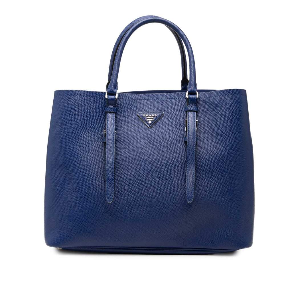 Prada Medium Saffiano Cuir Double Handle Satchel Blue Leather Very good condition - Front View