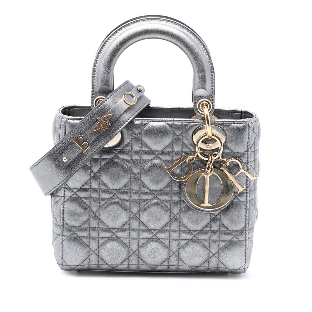 Dior Small Metallic Lambskin Cannage My ABCDior Lady Dior Silver Leather Very good - Front View