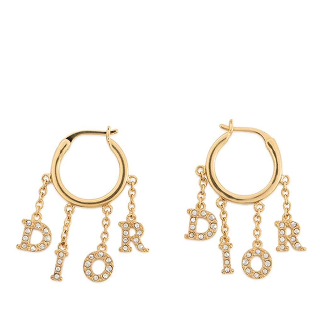 Dior Dio(r)evolution Gold Plated Strass Drop Hoop Earrings Gold Metal Very good - Front View