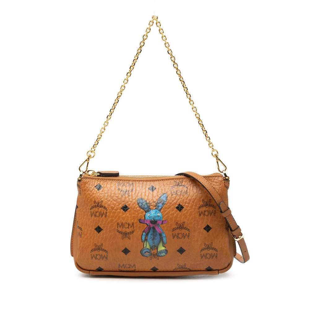 MCM Visetos Coated Canvas Rabbit Satchel Brown Very good - Front View