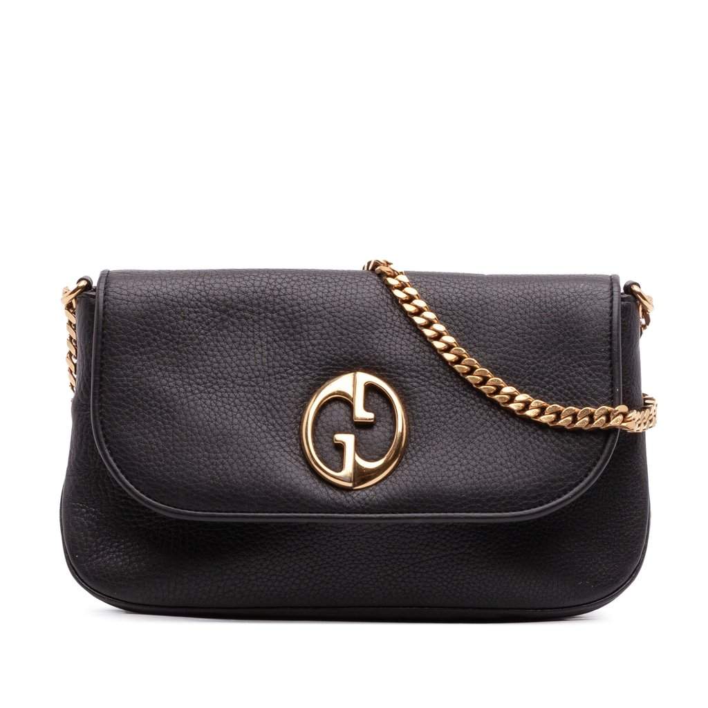Gucci Medium Leather 1973 Chain Shoulder Bag Black Leather Very good condition - Front View