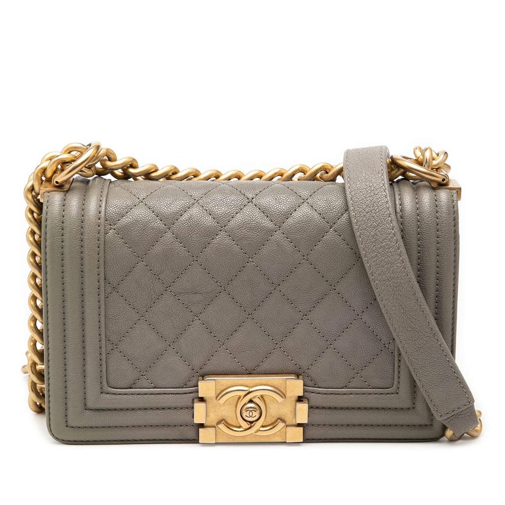 Chanel Small Quilted Caviar Boy Flap Brown Leather Very good - Front View