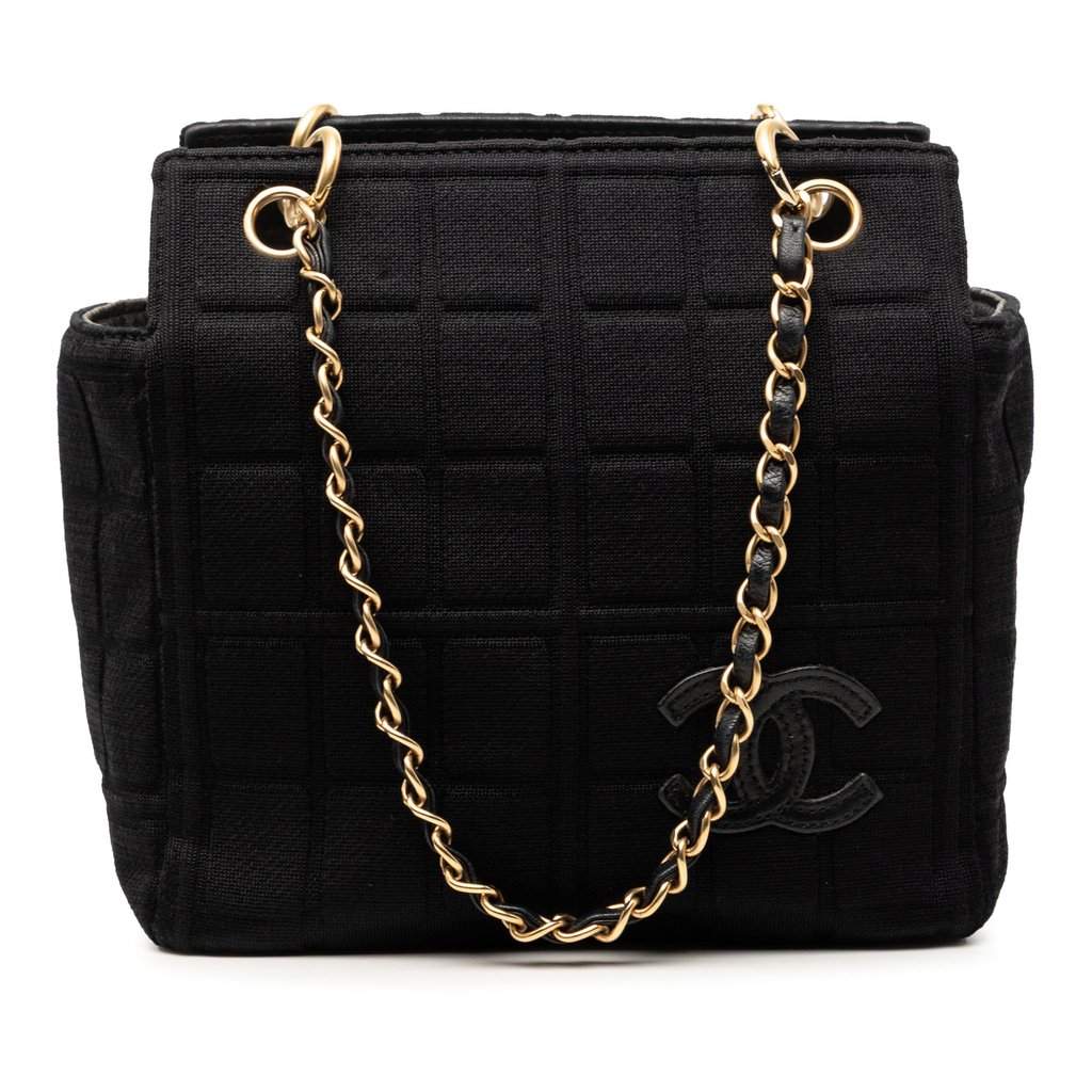 Chanel Jersey CC Chocolate Bar Shoulder Bag Black Very good condition - Front View