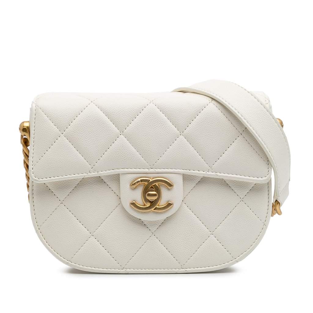 Chanel CC Quilted Lambskin Round Moon Messenger Flap White Leather Very good - Front View