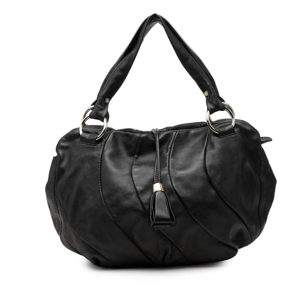 Celine Calfskin Pleated Bittersweet Hobo Black Leather Very good - Front View