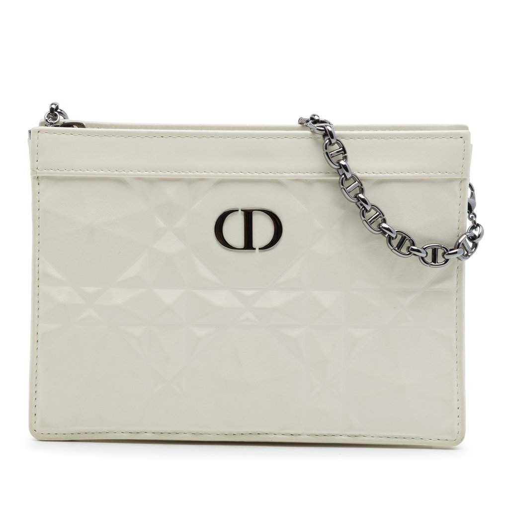 Dior Macrocannage Diamond Calfskin Caro Every Dior Pouch White Leather Very good - Front View