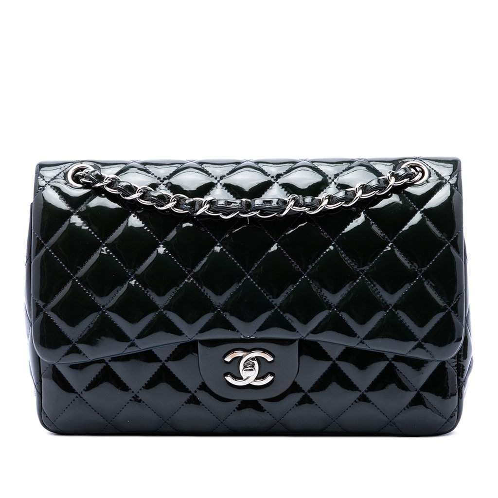 Chanel Jumbo Classic Patent Double Flap Blue Leather Very good condition - Front View