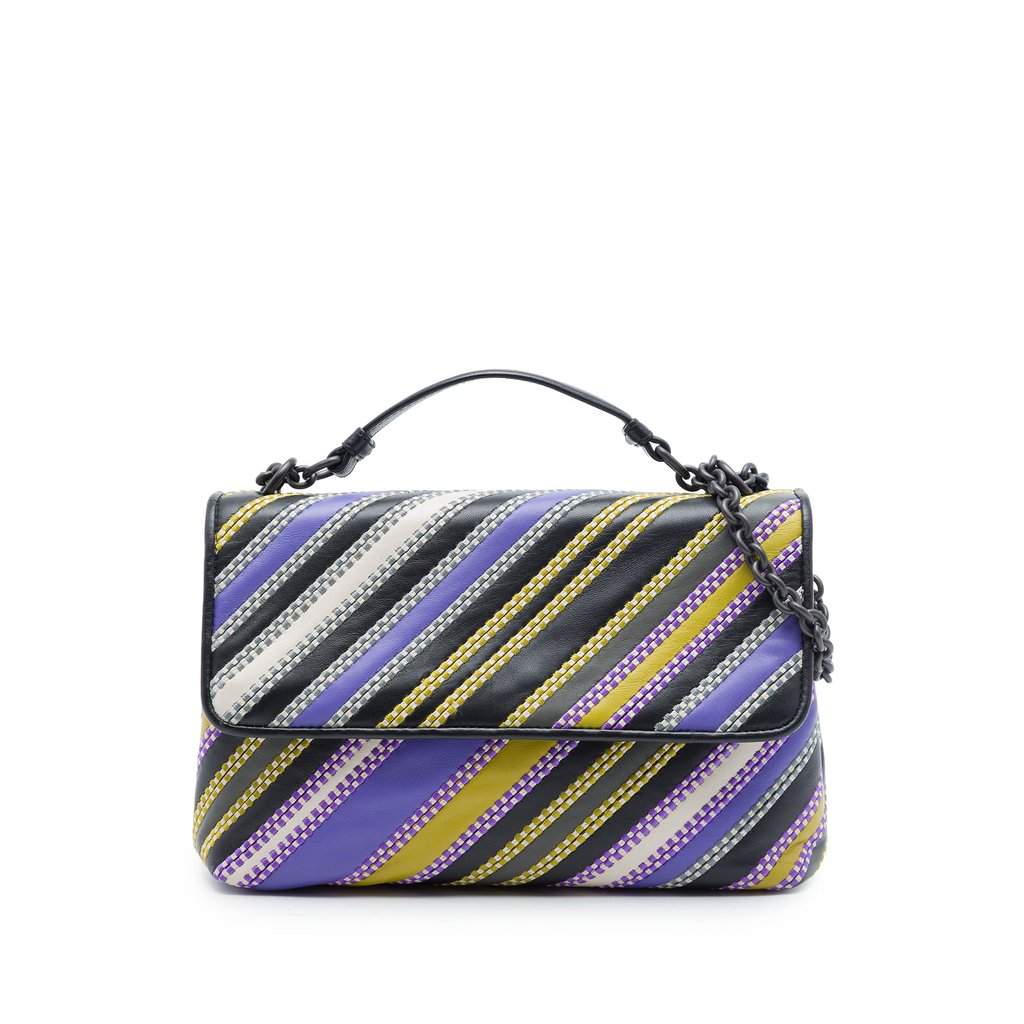 Bottega Veneta Small Nappa Diagonal Stripe Satchel Purple Leather Very good - Front View