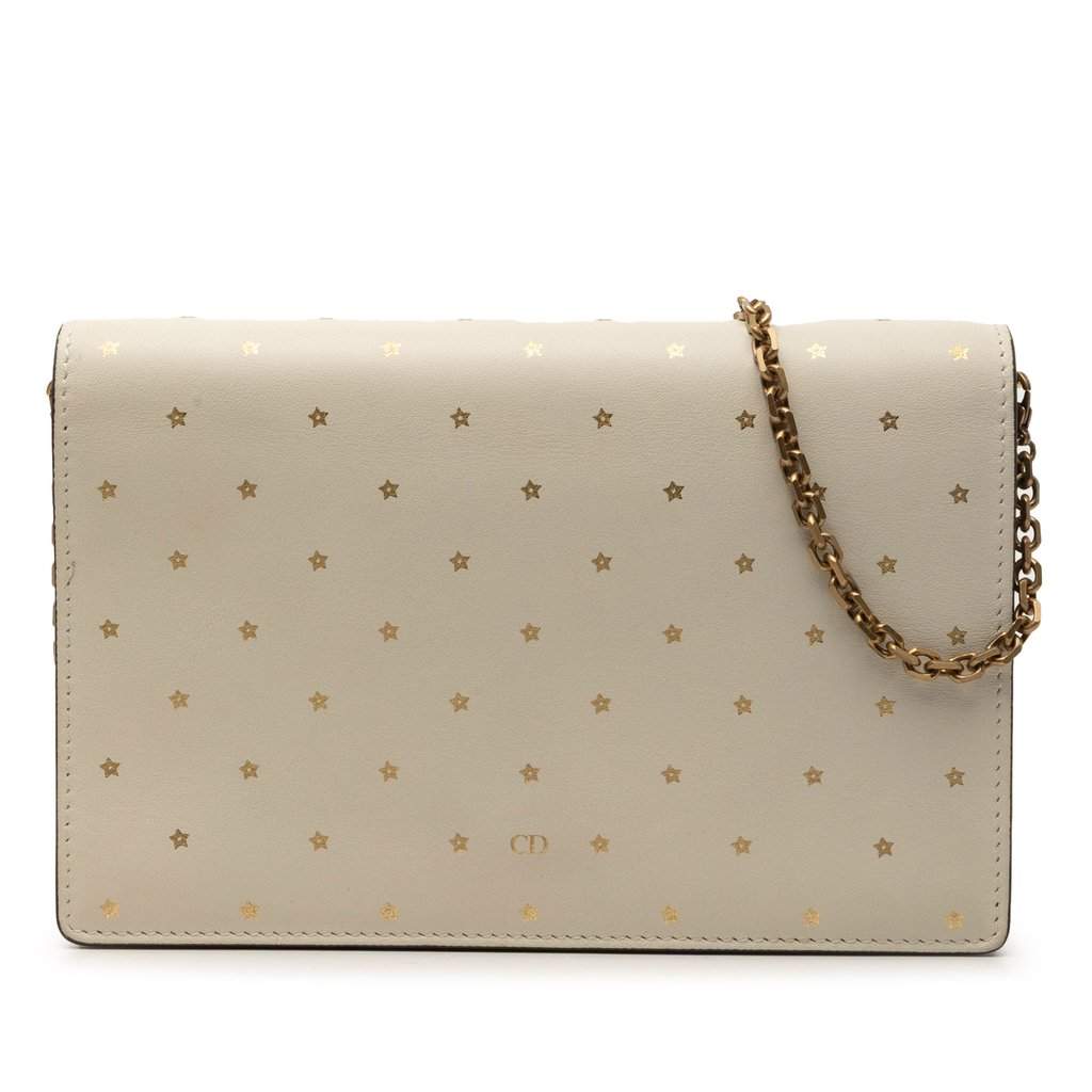 Dior Stars Printed Calfskin Wallet on Chain Beige Leather Very good condition - Front View