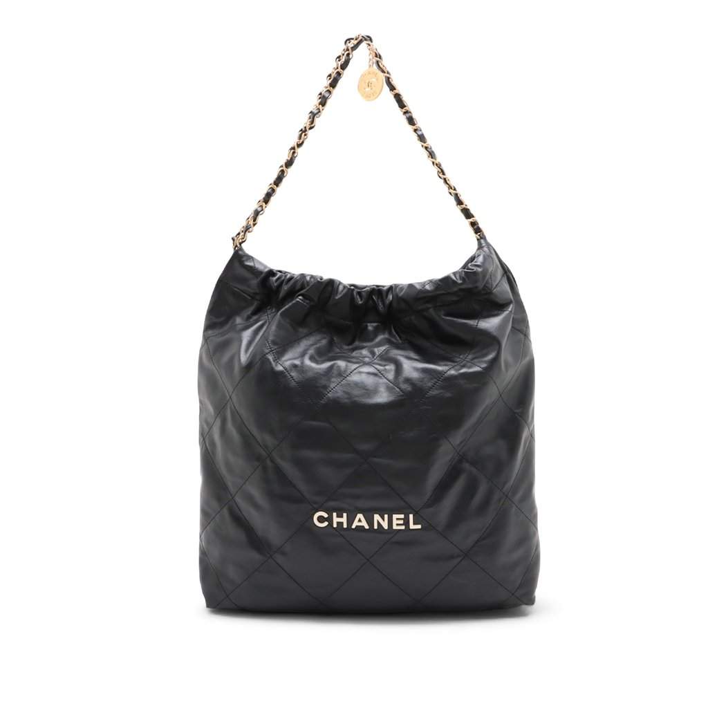 Chanel Medium Quilted Shiny Calfskin 22 Handbag Black Leather Very good condition - Front View