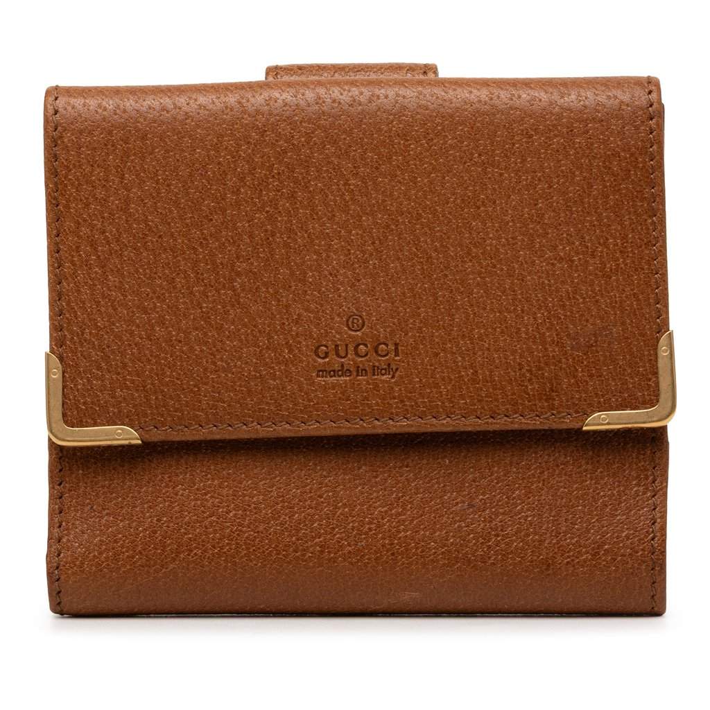 Gucci Calfskin French Flap Wallet Brown Leather Very good condition - Front View