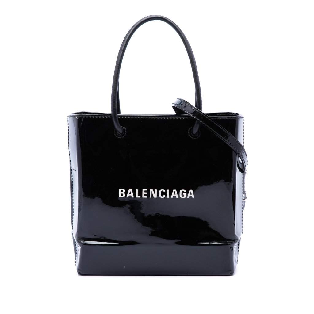 Balenciaga Patent Logo Shopping Tote XXS Black Leather Very good condition - Front View