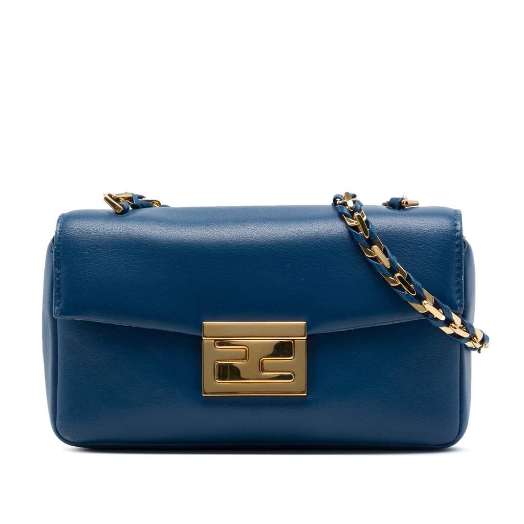 Fendi Mini Nappa Be Baguette Crossbody Blue Leather Very good - Front View