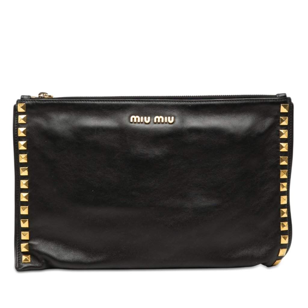 Miu Miu Studded Leather Zip Clutch Black Leather Very good condition - Front View
