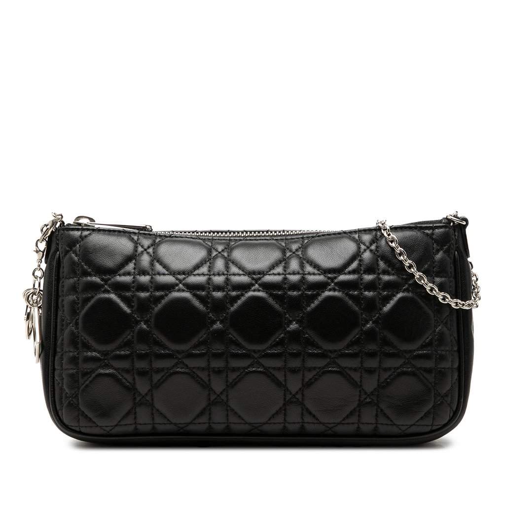 Dior Lambskin Cannage Pochette Black Leather Very good - Front View