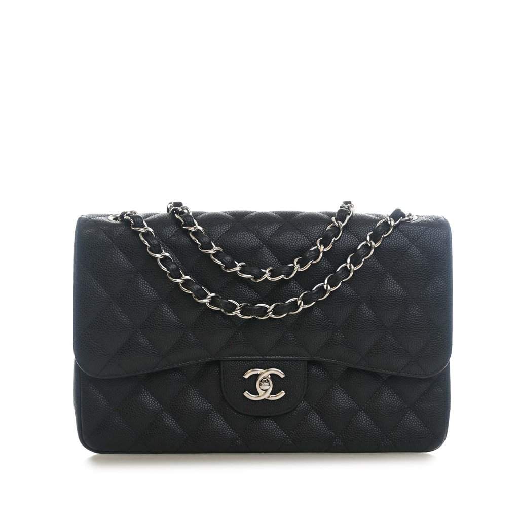 Chanel Jumbo Classic Caviar Double Flap Black Leather Very good condition - Front View