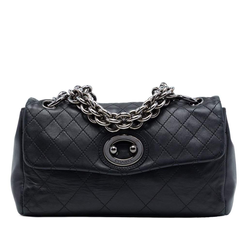 Chanel Quilted Calfskin Bijoux Ring Chain Flap Black Leather Very good condition - Front View