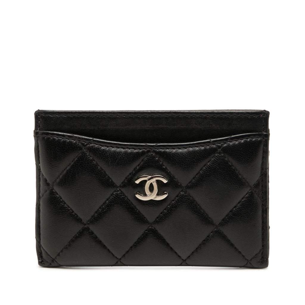 Chanel CC Quilted Lambskin Card Holder Black Leather Very good condition - Front View