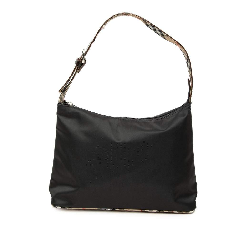 Burberry Nova Check Trimmed Nylon Shoulder Bag Black Very good condition - Front View