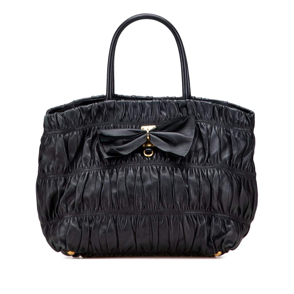 Prada Nappa Gaufre Bow Tote Black Leather Good condition - Front View