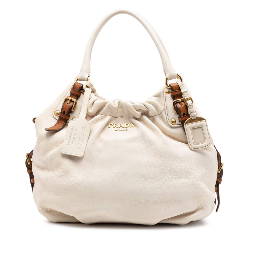Prada Cervo Deerskin Antik Shoulder Bag White Leather Very good condition - Front View