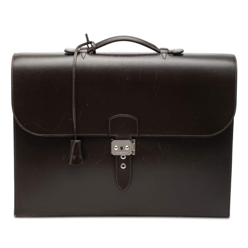 Hermès Box Calf Sac A Depeches 38 Brown Leather Good condition - Front View