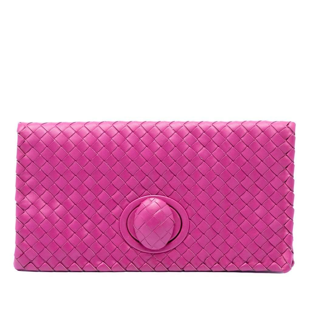 Bottega Veneta Nappa Intrecciato Turn Lock Clutch Pink Leather Very good condition - Front View