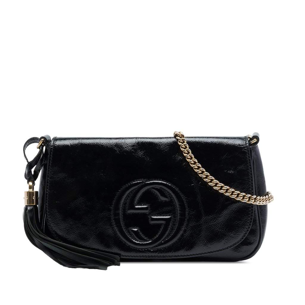 Gucci Medium Patent Soho Chain Flap Crossbody Black Leather Very good - Front View