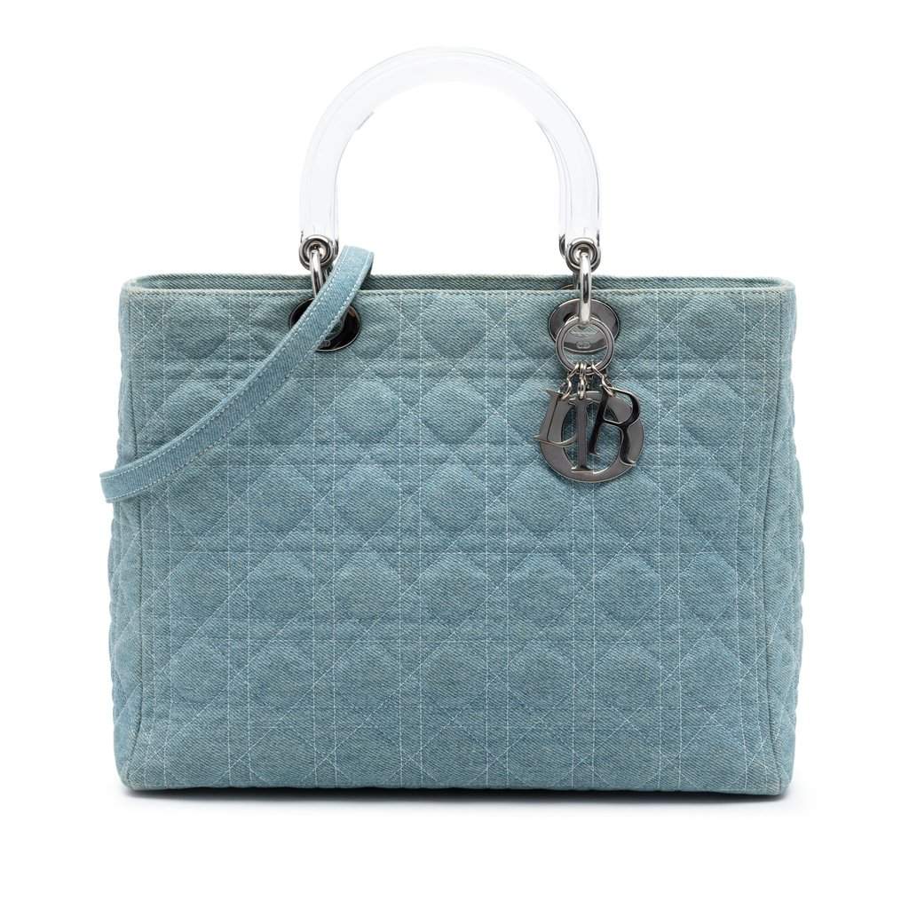Dior Large Denim Cannage Acrylic Handles Lady Dior Blue Very good - Front View