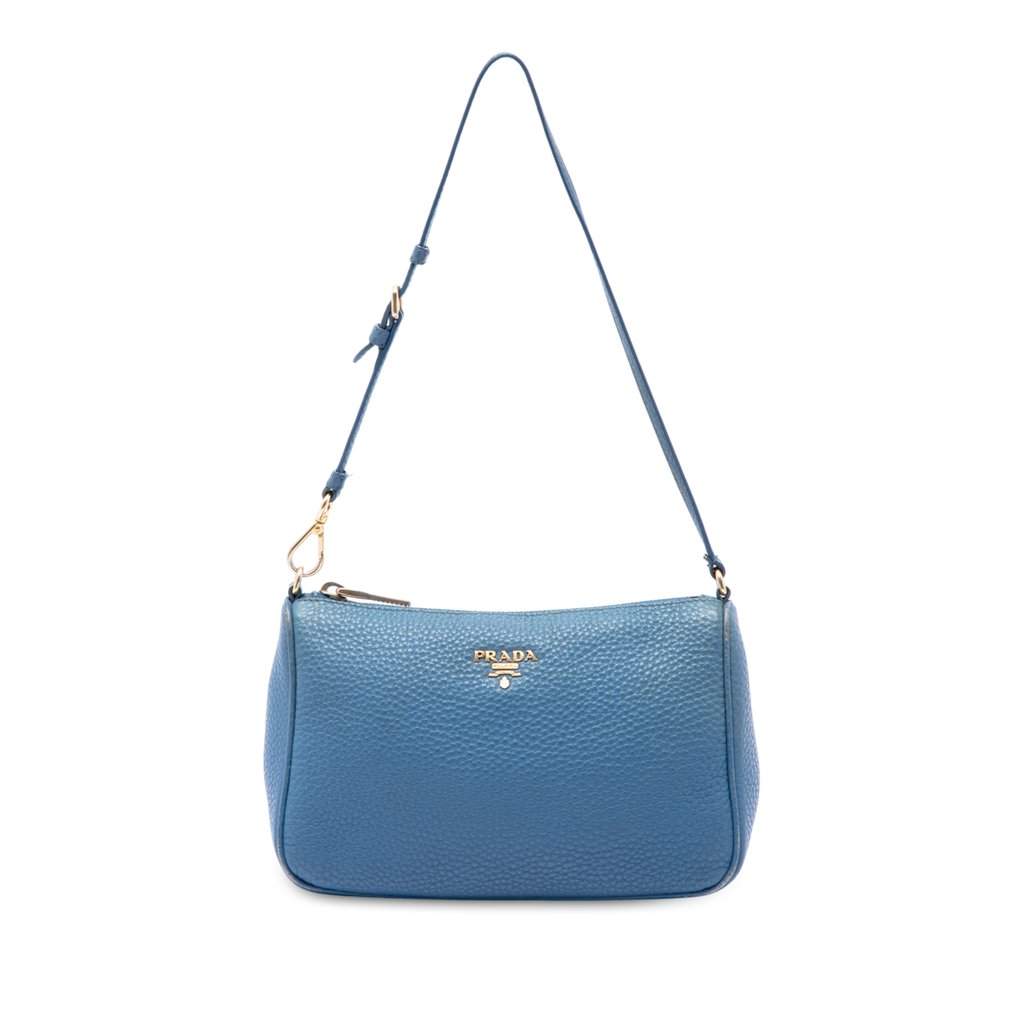 Prada Vitello Daino Pochette Blue Leather Very good - Front View