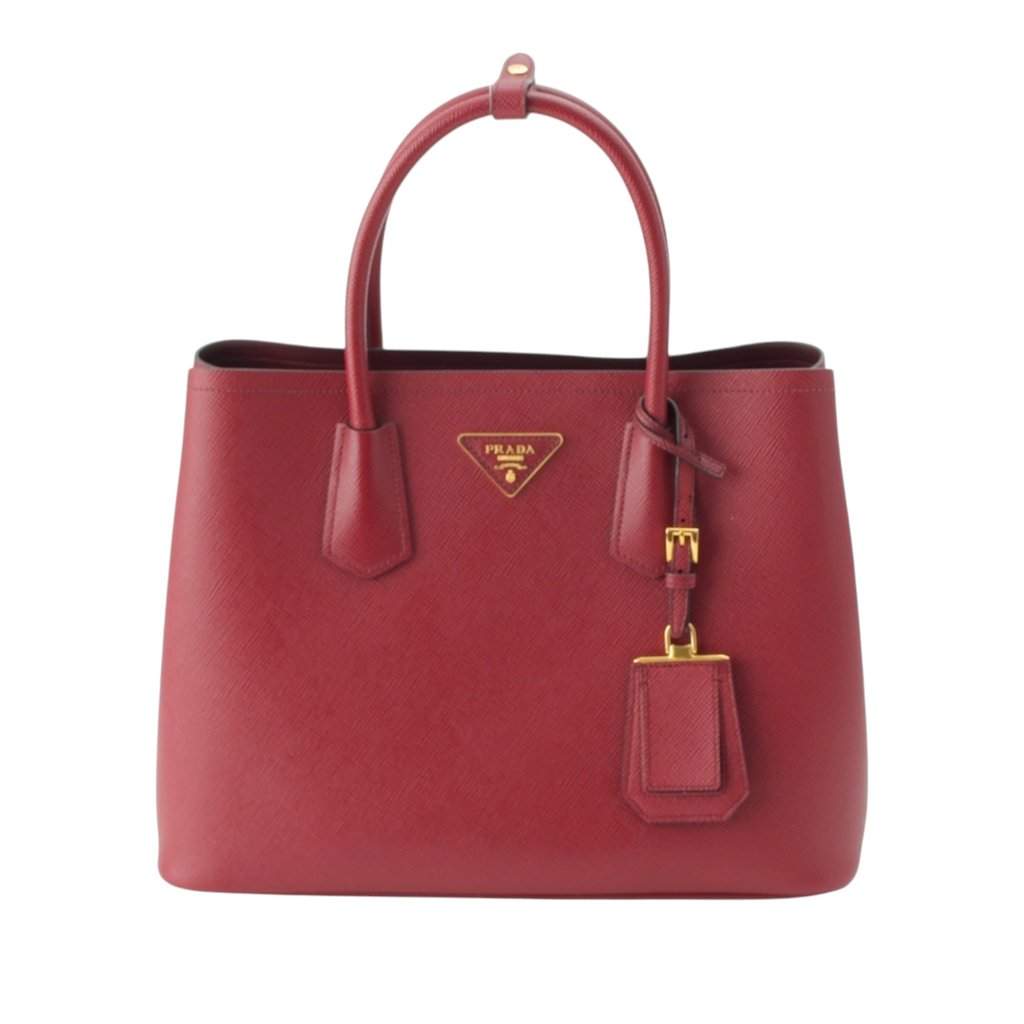 Prada Medium Saffiano Cuir Double Satchel Red Leather Very good - Front View