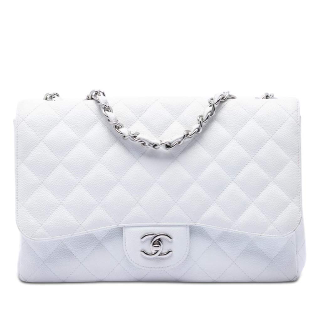 Chanel Jumbo Classic Caviar Single Flap White Leather Very good condition - Front View