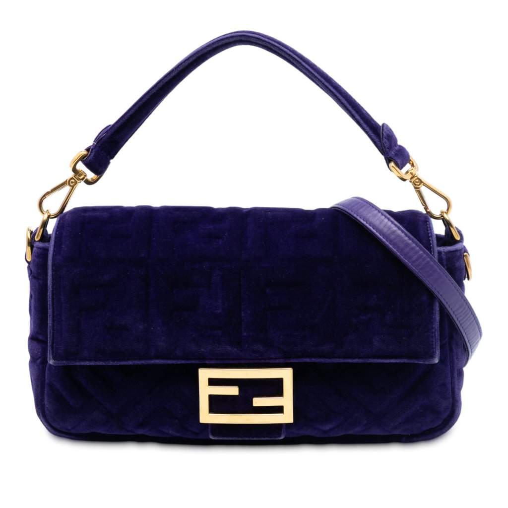 Fendi Zucca Embossed Velvet Baguette Satchel Purple Very good - Front View