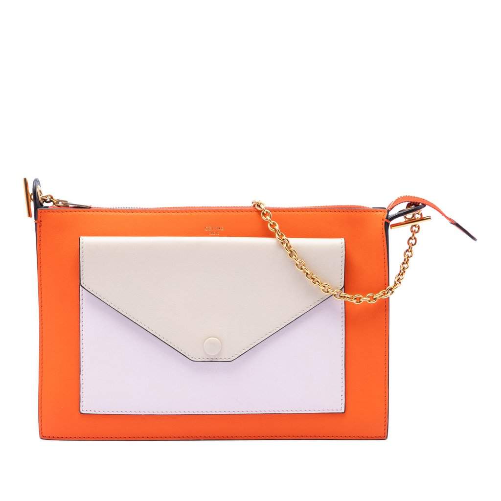Celine Tricolor Leather Pocket Envelope Zip Crossbody Orange Leather Very good condition - Front View