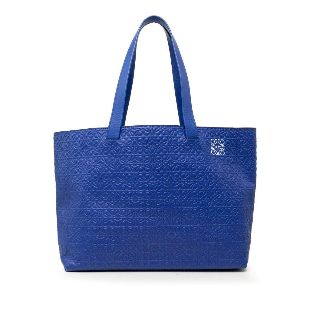 LOEWE Anagram Embossed Leather T Shopper Tote Blue Leather Very good - Front View
