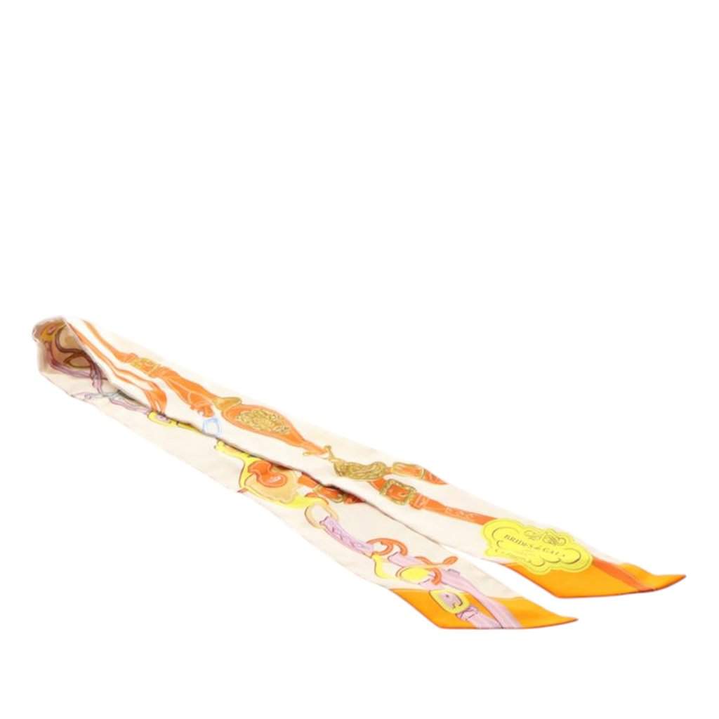 Hermès Brides De Gala Silk Twilly Scarf Beige Never worn - Front View
