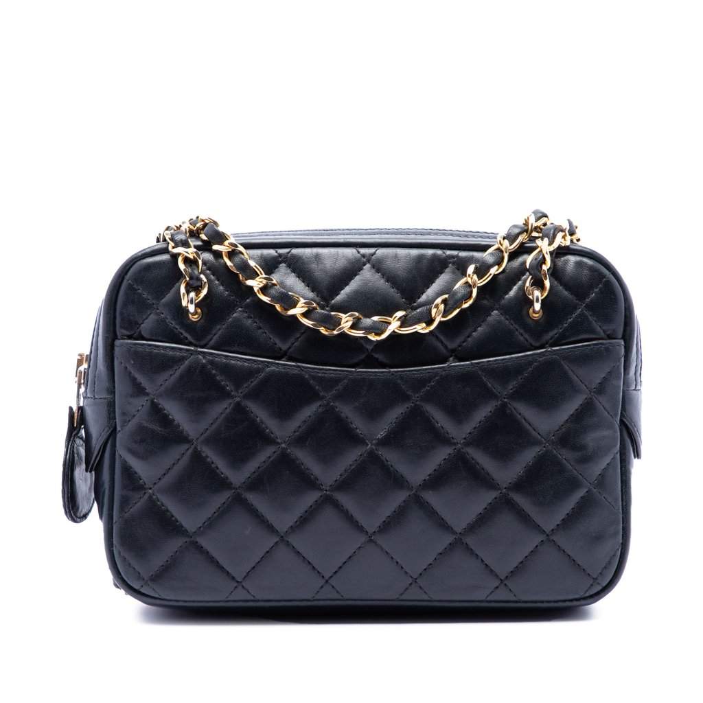 Chanel Mini CC Quilted Lambskin Pocket Chain Camera Bag Black Leather Very good condition - Front View