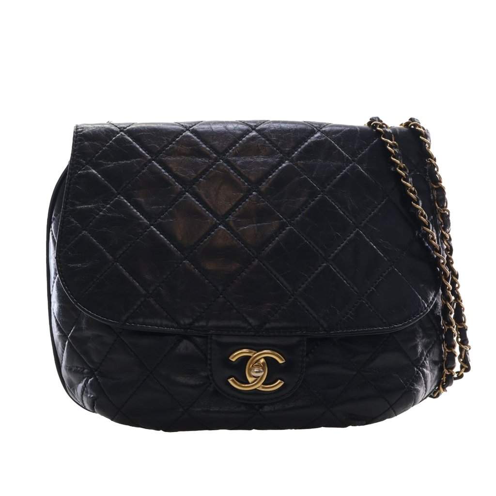 Chanel Medium Quilted Glazed Calfskin Bubble CC Flap Black Leather Very good condition - Front View
