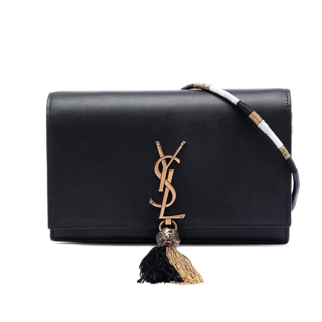 Saint Laurent Smooth Calfskin Monogram Kate Bicolor Tassel Wallet On Strap Black Leather Very good condition - Front View