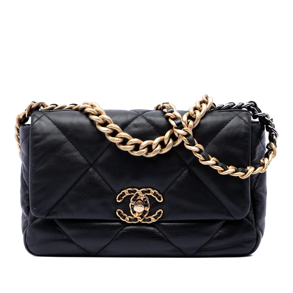 Chanel Medium Lambskin 19 Flap Black Medium Leather