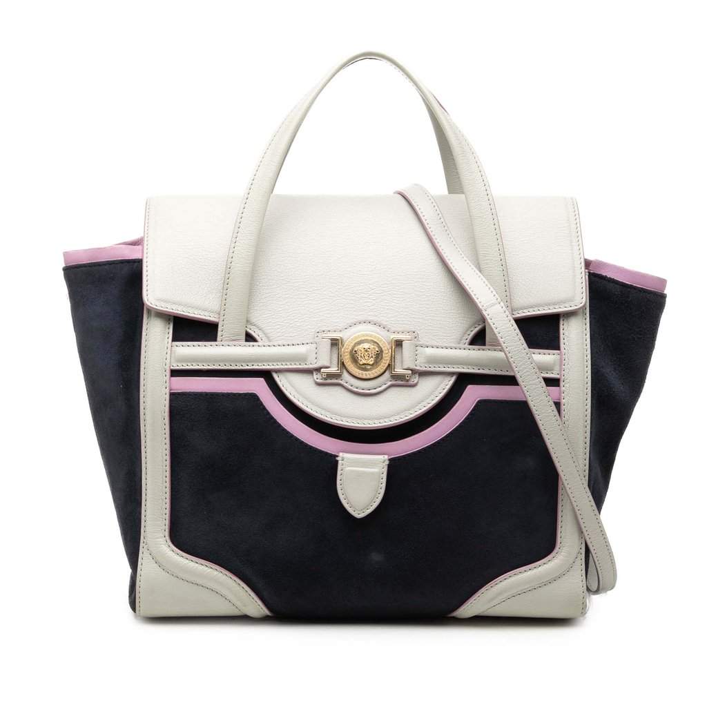 Versace Suede and Goatskin Signature Satchel Black Leather Very good condition - Front View